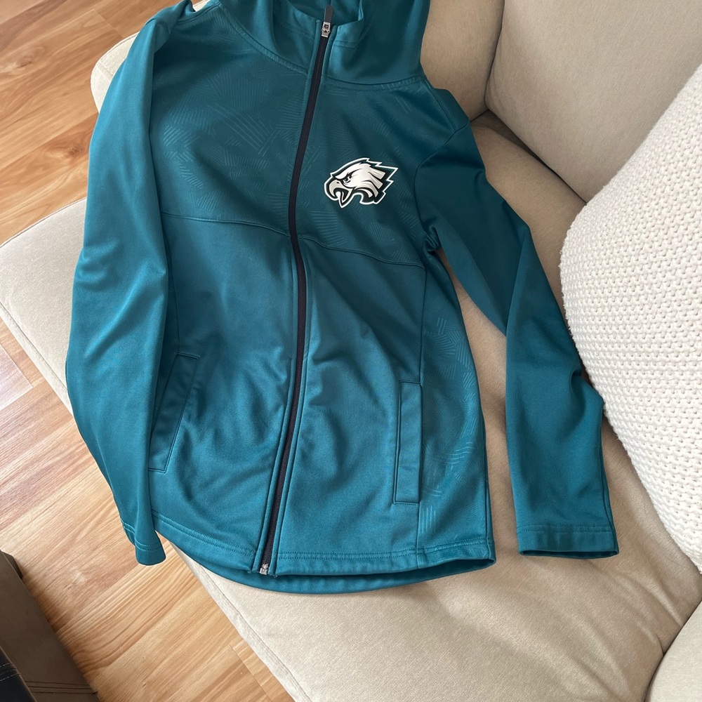Teal Zip-Up Hoodie with Eagle Logo